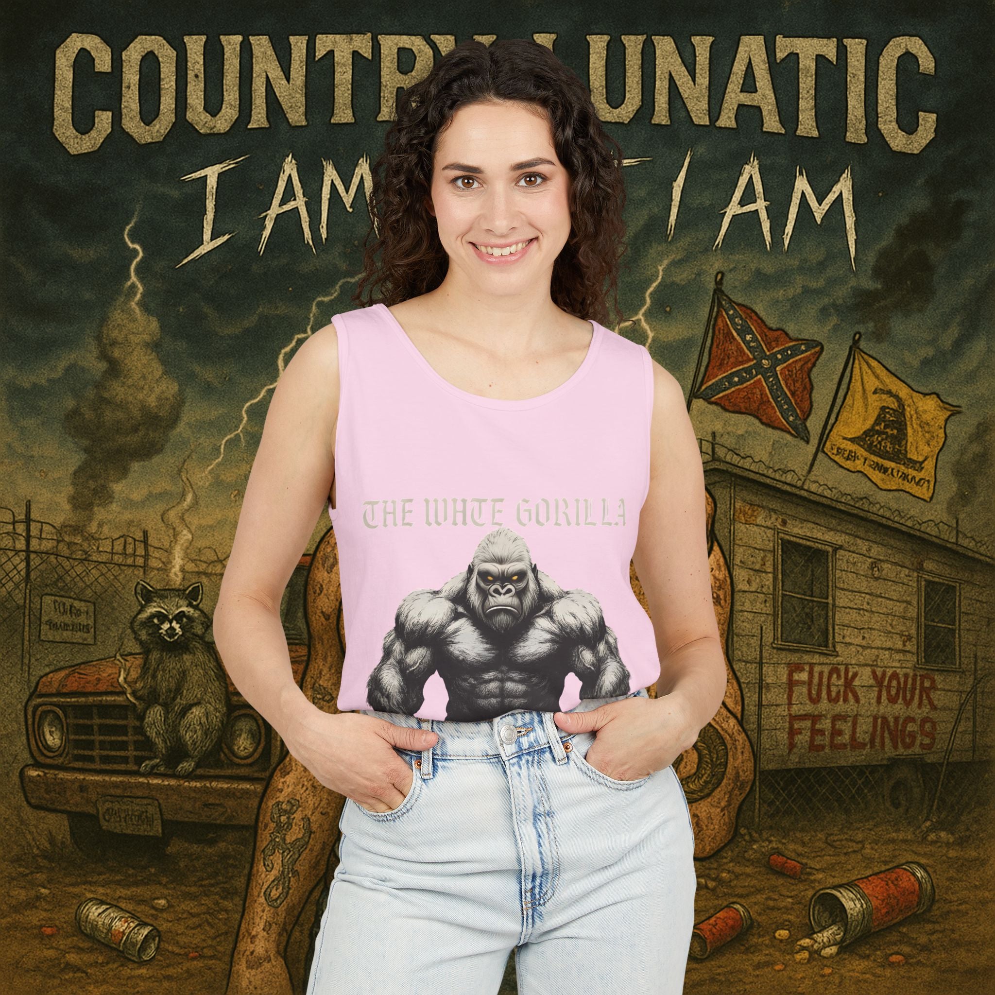 Tank Top White Gorilla Wife Beater Tank Unisex Garment-Dyed Collection