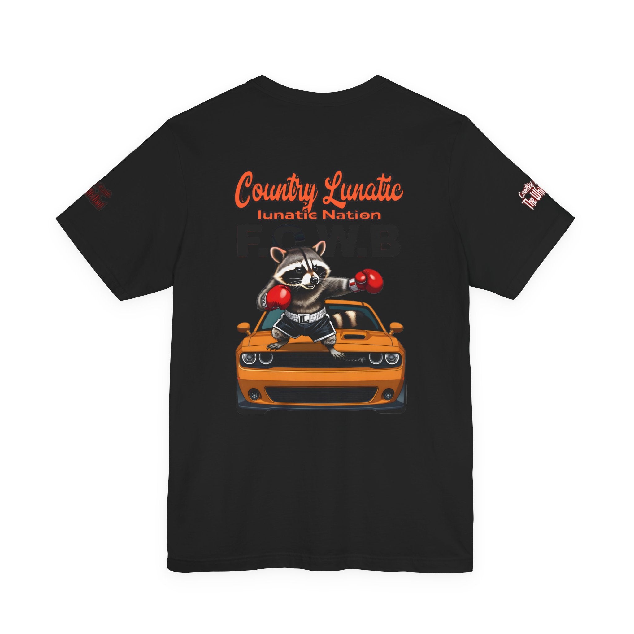 Country Lunatic Racoon Tee — 'F.C.W.B' Muscle Car Graphic Shirt