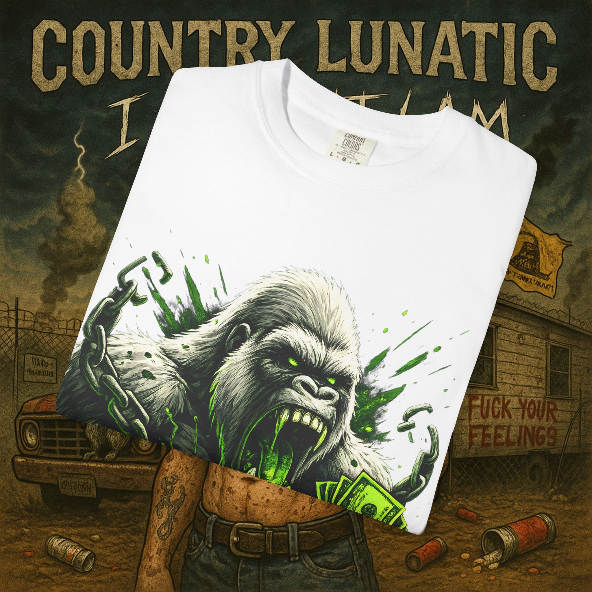 Garment-Dyed T-shirt - Country Lunatic White Gorilla 420 Edition