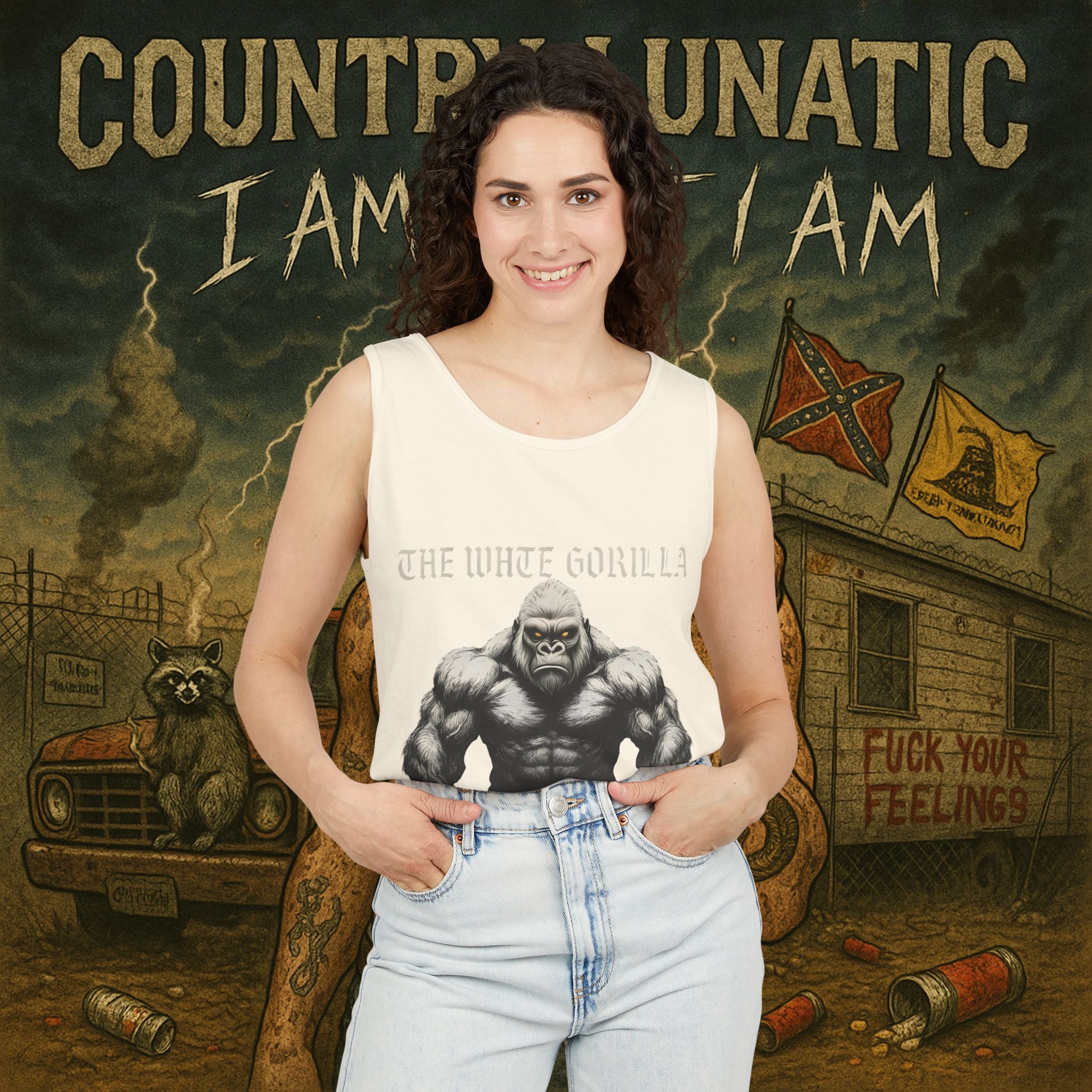 Tank Top White Gorilla Wife Beater Tank Unisex Garment-Dyed Collection