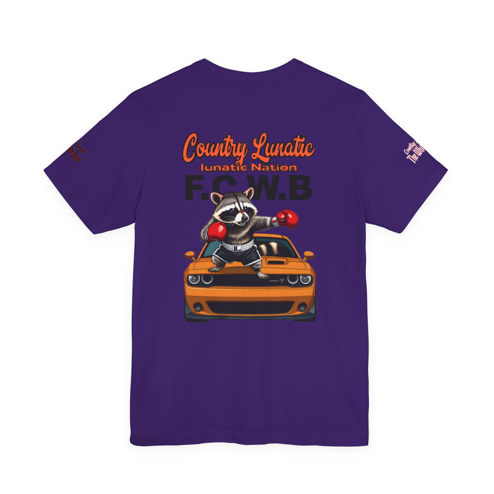 Country Lunatic Racoon Tee — 'F.C.W.B' Muscle Car Graphic Shirt