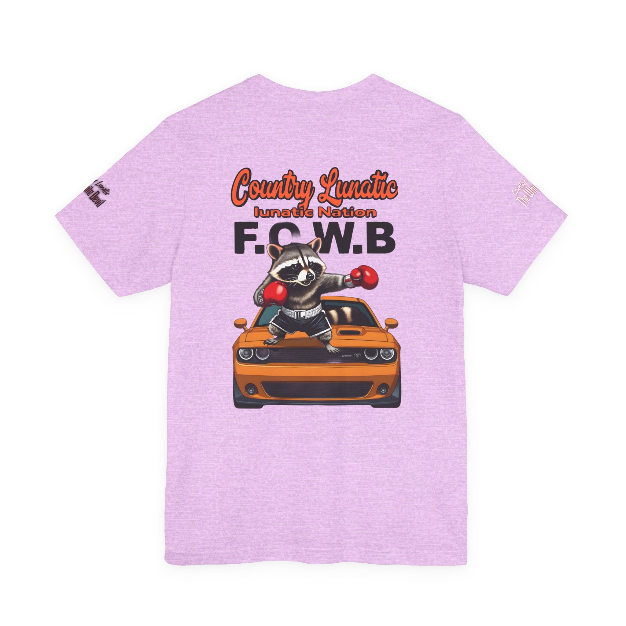 Country Lunatic Racoon Tee — 'F.C.W.B' Muscle Car Graphic Shirt
