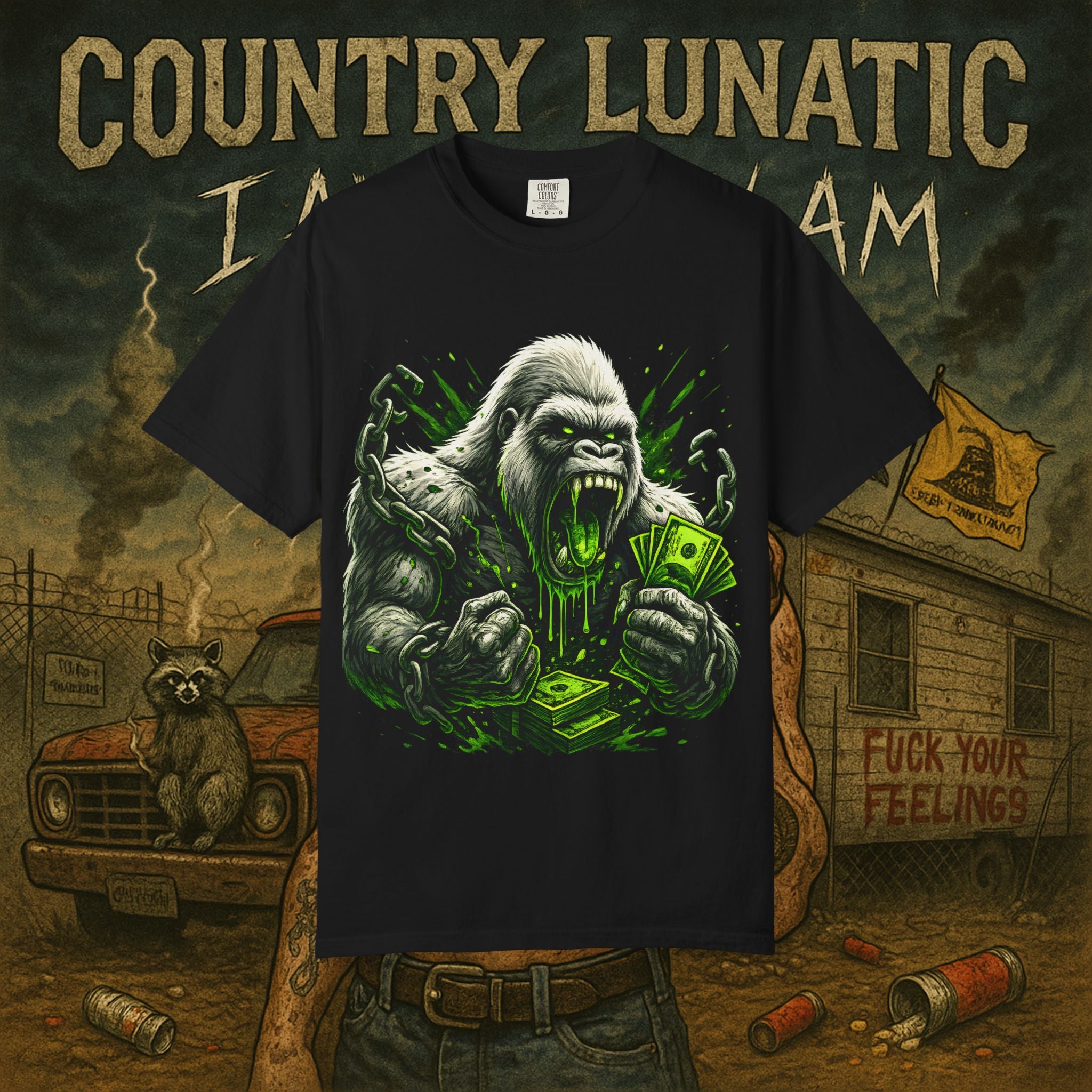 Garment-Dyed T-shirt - Country Lunatic White Gorilla 420 Edition