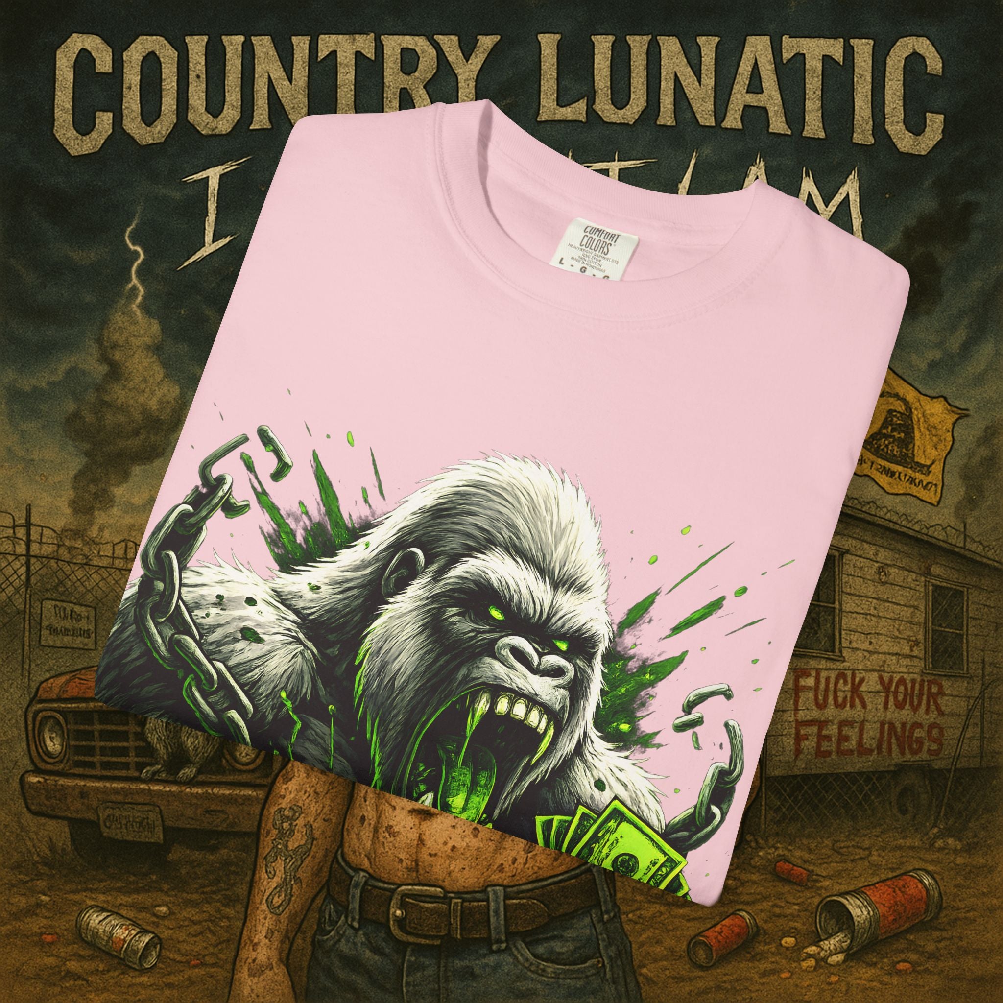 Garment-Dyed T-shirt - Country Lunatic White Gorilla 420 Edition