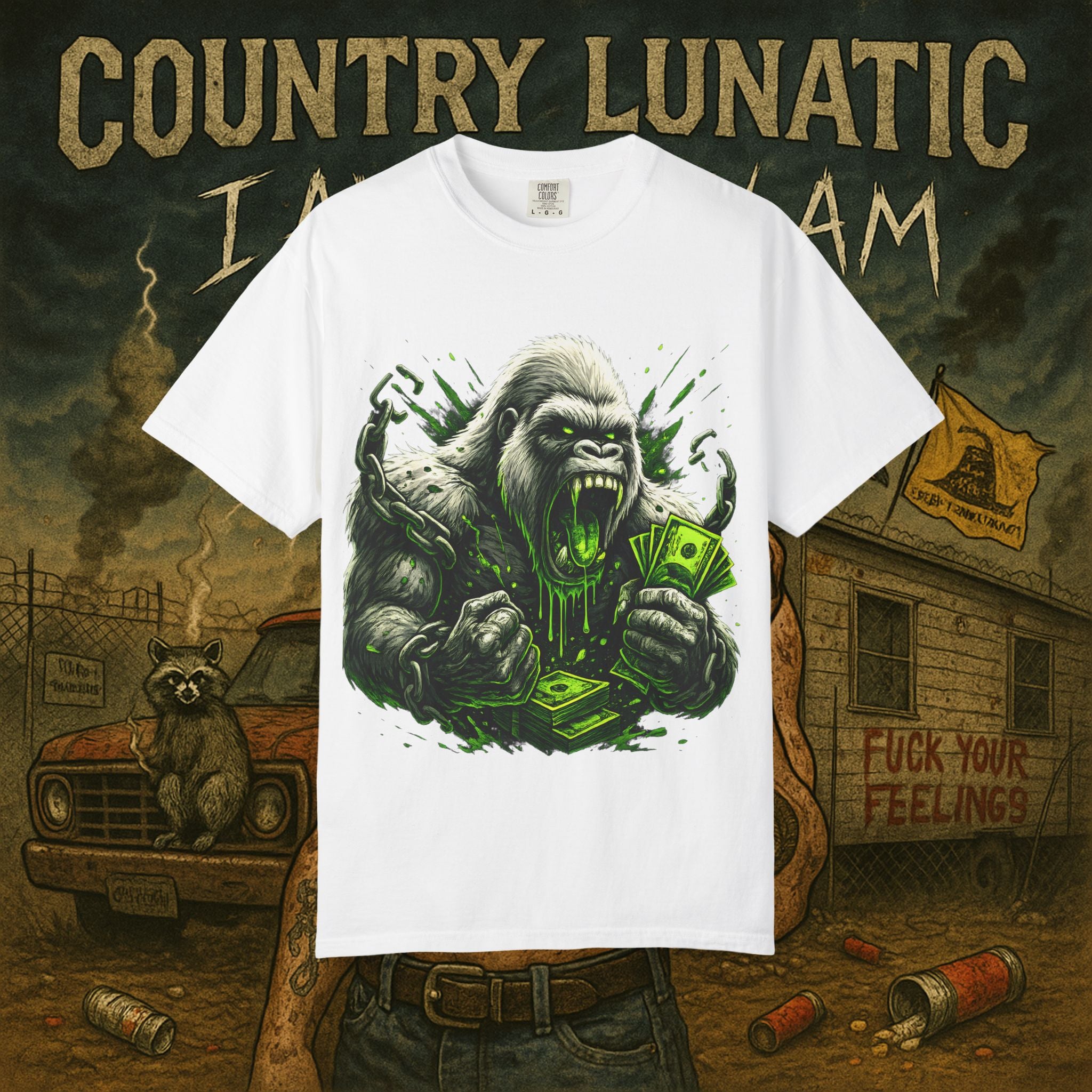 Garment-Dyed T-shirt - Country Lunatic White Gorilla 420 Edition