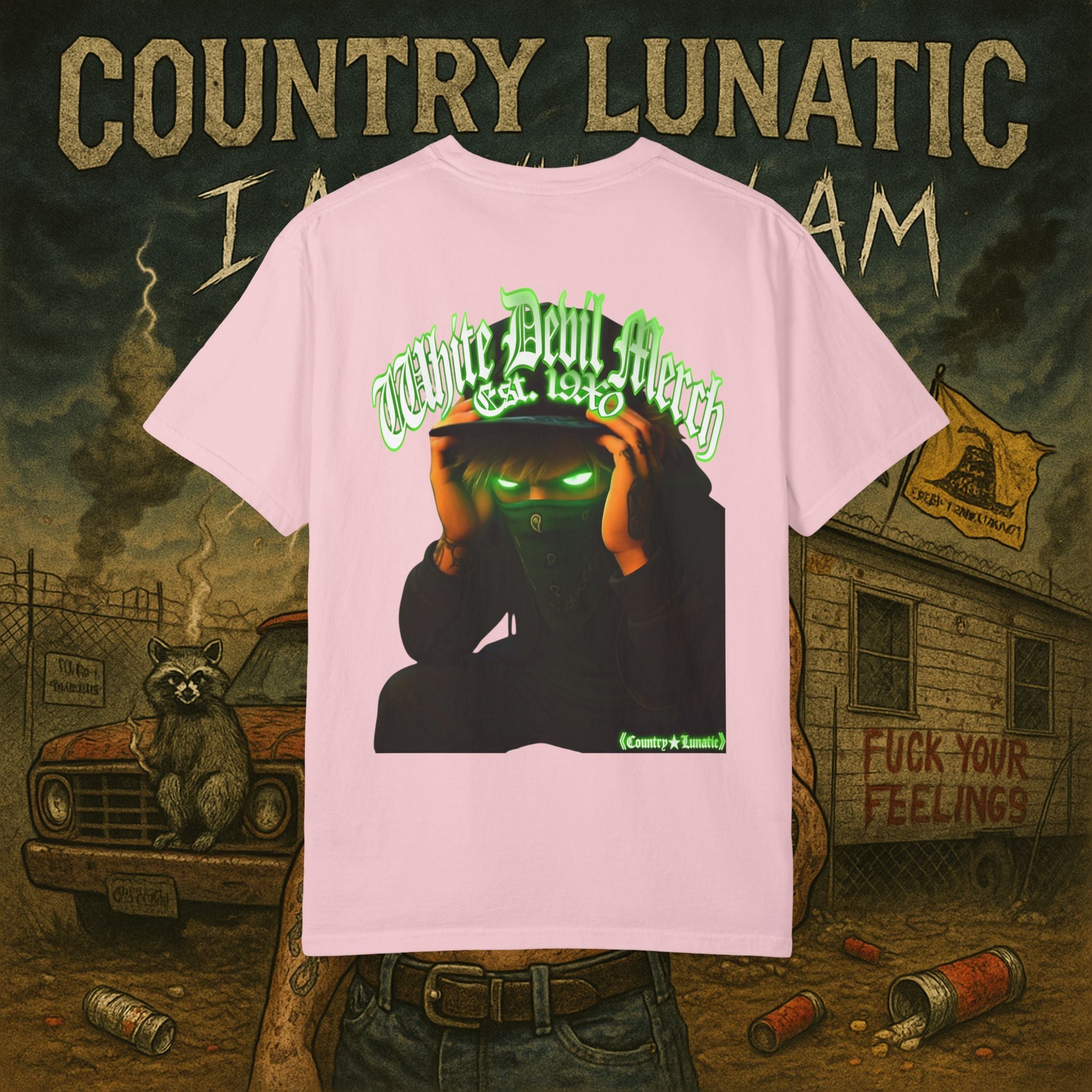 Garment-Dyed T-shirt - Country Lunatic White Gorilla 420 Edition