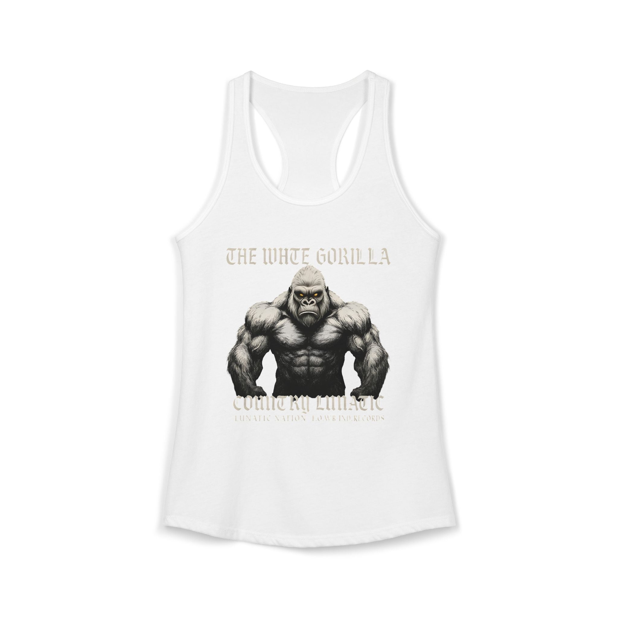 Mighty Gorilla Fitness Tank, Workout Top, Gym Apparel, Gym Tank, Gift for Fitness Lovers, White Gorilla Strength Motivation